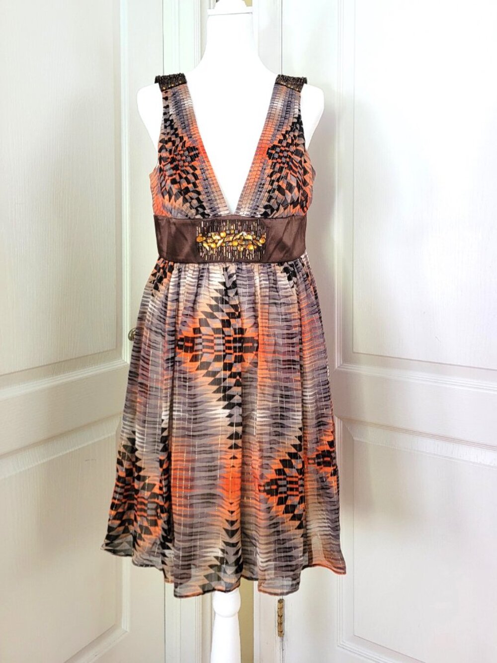 BCBG MAXAZRIA SEQUINS AND BEADS DECO MINI DRESS